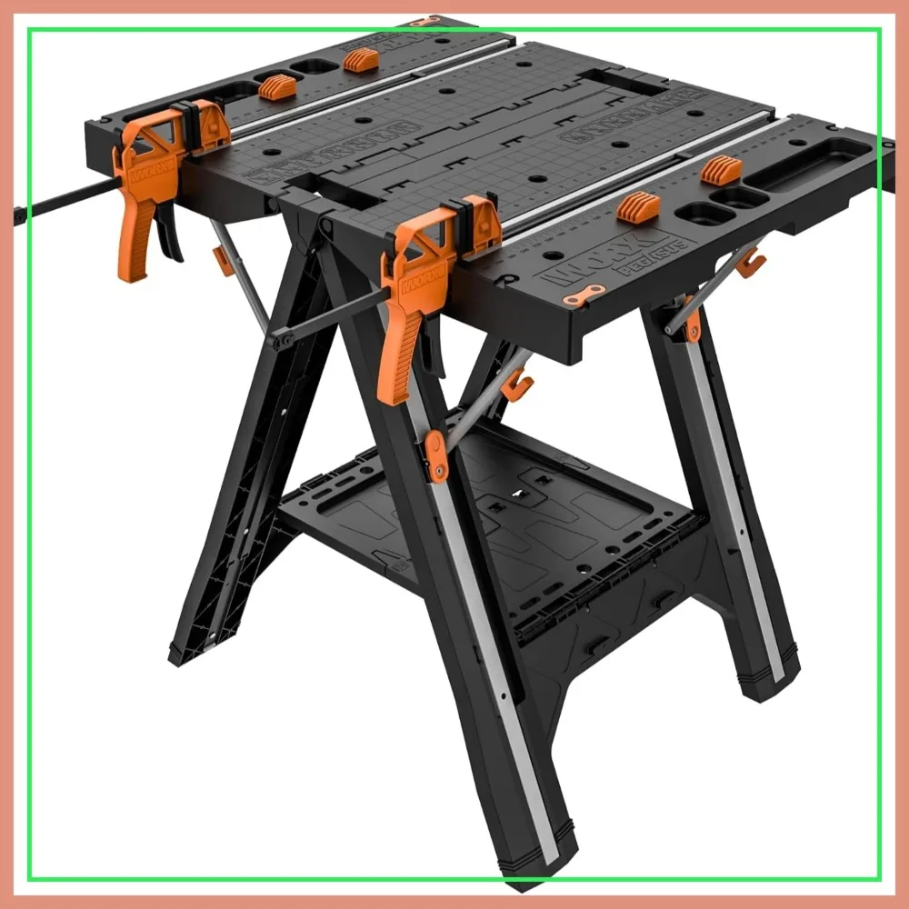 2-in-1 Folding Work Table & Sawhorse, Easy Setup Portable Workbench, 31"W x 25"D x 32"H Lightweight, Heavy-Duty Load Capacity, Includes 2 Clamps & 4 Clamp Dogs
2-in-1 Folding Work Table & Sawhorse, Easy Setup Portable Workbench, 31"W x 25"D x 32"H Lightweight, Heavy-Duty Load Capacity, Includes 2 Clamps & 4 Clamp Dogs