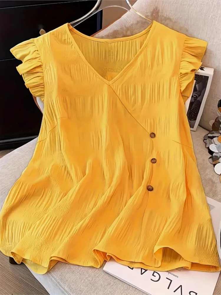 Повседневная женская рубашка с рюшами, модная блузка с V-образным вырезом без рукавов на пуговицах, топы для женщин, одежда для отпуска, пляжа, лета
Повседневная женская рубашка с рюшами, модная блузка с V-образным вырезом без рукавов на пуговицах, топы для женщин, одежда для отпуска, пляжа, лета
