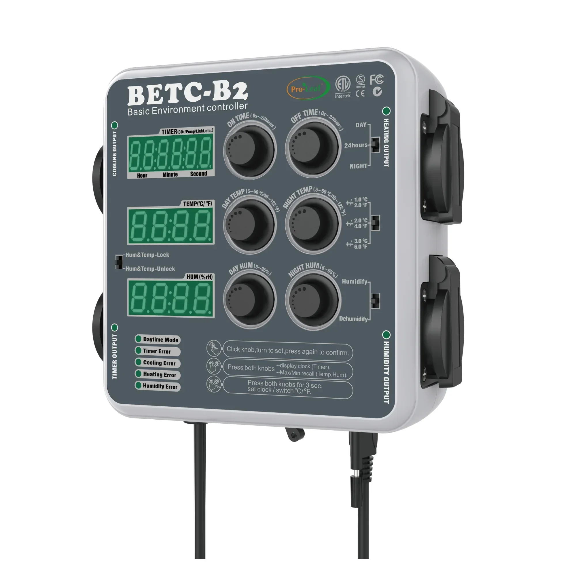 BETC-B2 Greenhouse Hydroponics Climate Controller Grow Room Temperature/humidity/recycle Timer CO2 Pump
BETC-B2 Greenhouse Hydroponics Climate Controller Grow Room Temperature/humidity/recycle Timer CO2 Pump