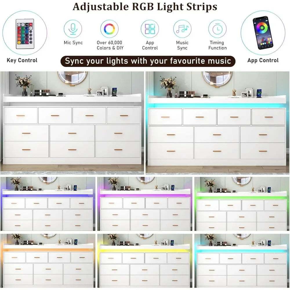 10 Drawer Dresser with LED Light and Charging Station, Modern Chest of Drawers for Closet, Wide Drawer Organizer Cabinet
10 Drawer Dresser with LED Light and Charging Station, Modern Chest of Drawers for Closet, Wide Drawer Organizer Cabinet