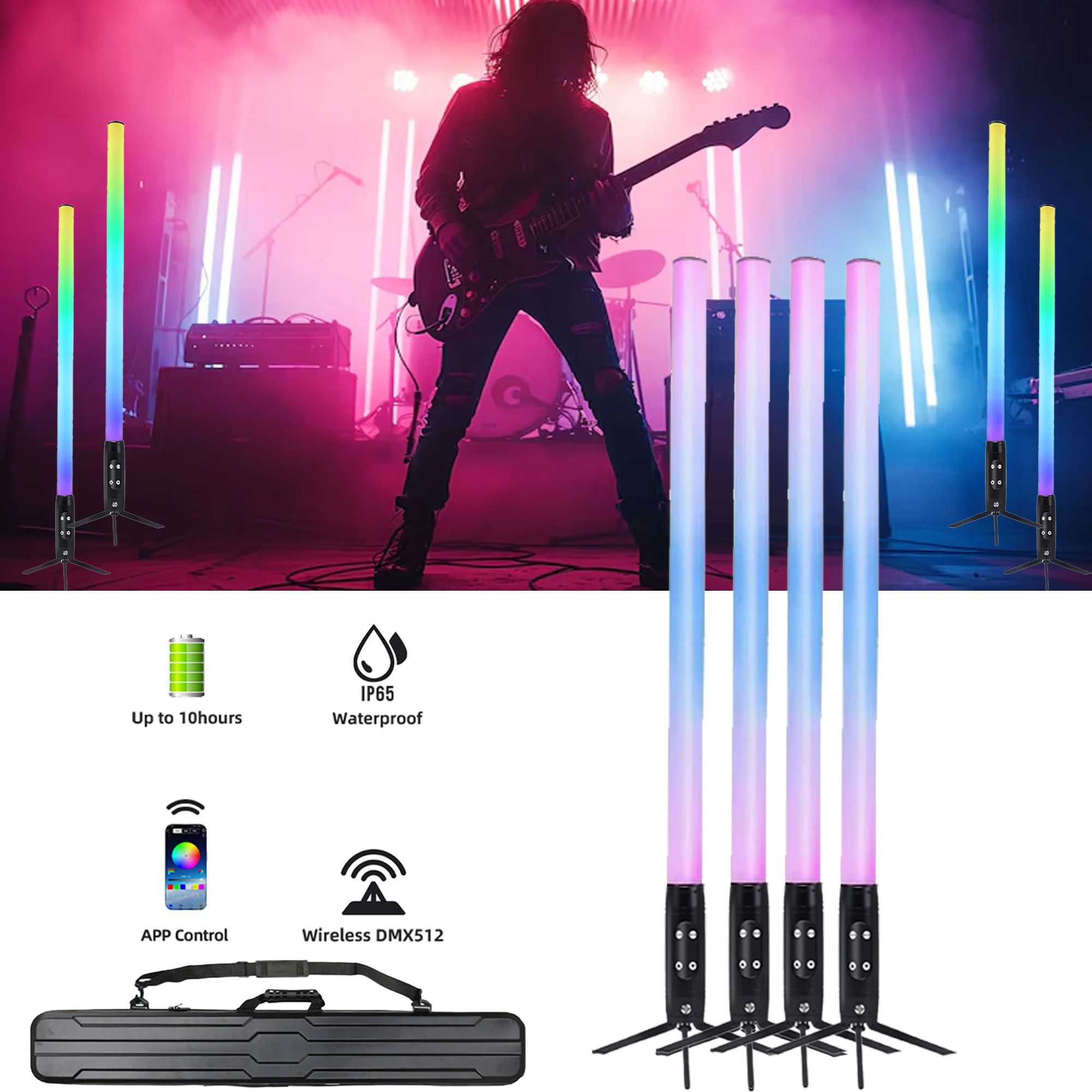 IP65 360 4 шт. Трубка с сумкой для улицы 360 ° Беспроводной сценический светильник с питанием от батареи RGB Rainbow Pixel Bar Led Tube APP Wi-Fi Control
IP65 360 4 шт. Трубка с сумкой для улицы 360 ° Беспроводной сценический светильник с питанием от батареи RGB Rainbow Pixel Bar Led Tube APP Wi-Fi Control