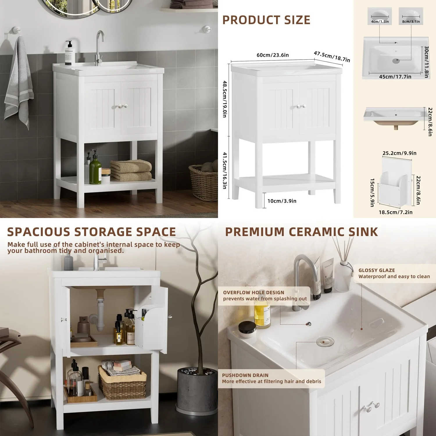 24in Bathroom Vanity with Sink 2 Doors 1 Open Shelf Under Storage Cabinet Organizer White, Customized
24in Bathroom Vanity with Sink 2 Doors 1 Open Shelf Under Storage Cabinet Organizer White, Customized