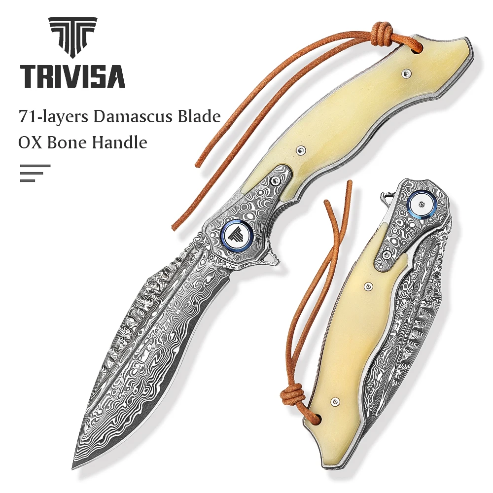 TRIVISA Damascus Folding Pocket Knife for Men, EDC Flipper Knife,Handmade OX Bone Handle,Camping Good knife,Collection & Gifts
TRIVISA Damascus Folding Pocket Knife for Men, EDC Flipper Knife,Handmade OX Bone Handle,Camping Good knife,Collection & Gifts