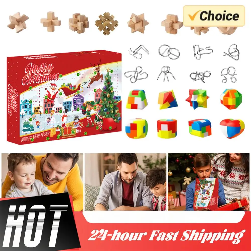 Рождественский календарь обратного отсчета, 24 шт., металлические, пластиковые и деревянные головоломки, Рождественский адвент-календарь для взрослых и детей
Рождественский календарь обратного отсчета, 24 шт., металлические, пластиковые и деревянные головоломки, Рождественский адвент-календарь для взрослых и детей