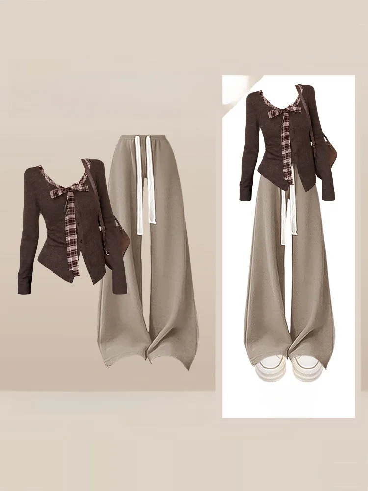 Retro Knitted Set High Waist Wide Leg Pants Plaid Trousers V Neck Long Sleeve Casual Outfit Two Piece Set Autumn Winter
Retro Knitted Set High Waist Wide Leg Pants Plaid Trousers V Neck Long Sleeve Casual Outfit Two Piece Set Autumn Winter