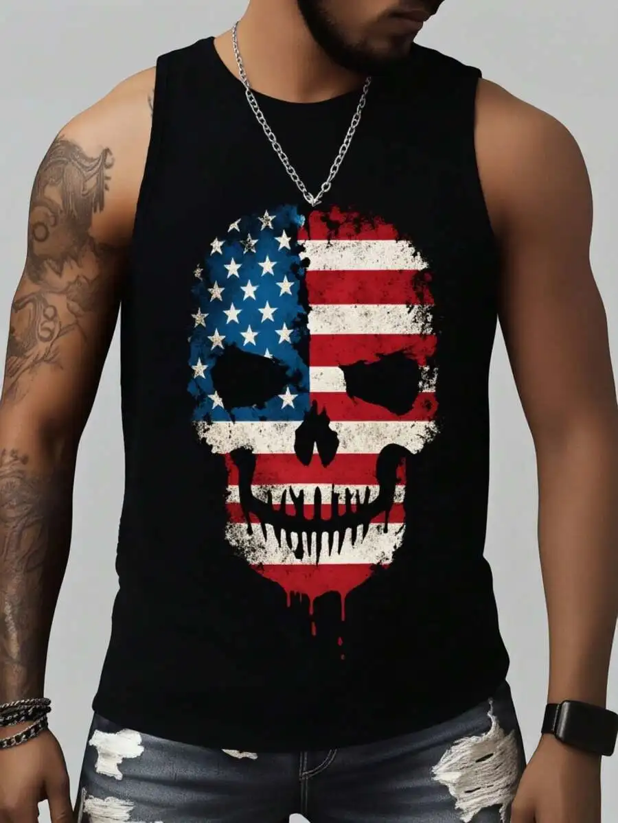 Mens Sleeveless Tank Top With American Flag Skull Print Casual Summer Athletic Vest
Mens Sleeveless Tank Top With American Flag Skull Print Casual Summer Athletic Vest