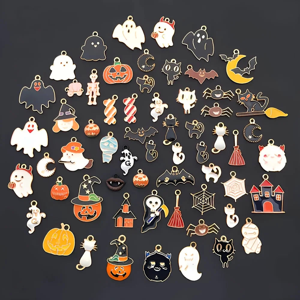 50pcs Halloween Alloy Enamel Pendant Ornaments - 50 Unique Spooky Charms with Ghosts, Witches, Bats, Pumpkins, Black Cats
50pcs Halloween Alloy Enamel Pendant Ornaments - 50 Unique Spooky Charms with Ghosts, Witches, Bats, Pumpkins, Black Cats