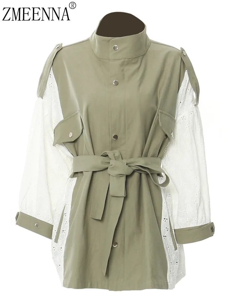 ZMEENNA Women's Green Trench Coat With White Lace Sleeves Elegant Stand-Up Collar Adjustable Belt 2025 Trendy Fashion ZM594
ZMEENNA Women's Green Trench Coat With White Lace Sleeves Elegant Stand-Up Collar Adjustable Belt 2025 Trendy Fashion ZM594