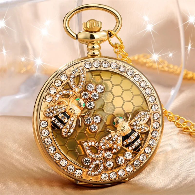 Luxury Gold Crystal Bee Design Sparkling Rhinestone Decoration Analog Quartz Watches with Necklace Chain for Women Ladies Gifts
Luxury Gold Crystal Bee Design Sparkling Rhinestone Decoration Analog Quartz Watches with Necklace Chain for Women Ladies Gifts