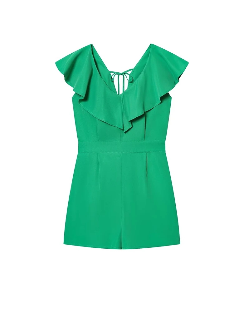Women V-neck Ruffle Green Romper Summer Elastic Waist Tie Back Short Jumpsuit Playsuits
Women V-neck Ruffle Green Romper Summer Elastic Waist Tie Back Short Jumpsuit Playsuits