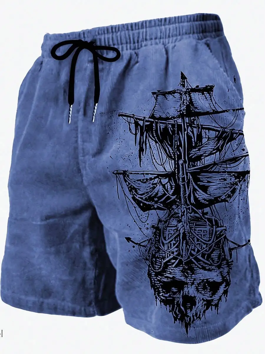 Skull And Ship Print Mens Beach Shorts Lightweight Polyester Swim Trunks With Drawstring
Skull And Ship Print Mens Beach Shorts Lightweight Polyester Swim Trunks With Drawstring