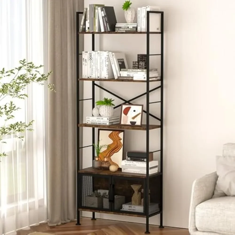 5 Shelf Bookshelf, Industrial Style 5 Tier Bookcase/Book Shelf with Door, Open Display Storage Shelves Organizer for Bedroom
5 Shelf Bookshelf, Industrial Style 5 Tier Bookcase/Book Shelf with Door, Open Display Storage Shelves Organizer for Bedroom