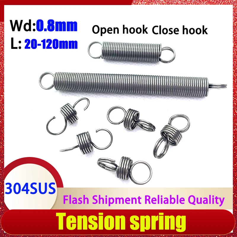 304 Wire Diameter 0.8mm Tension Spring Pullback Spring Coil Extension Spring Draught Spring L:20-120mm Open hook Close hook
304 Wire Diameter 0.8mm Tension Spring Pullback Spring Coil Extension Spring Draught Spring L:20-120mm Open hook Close hook