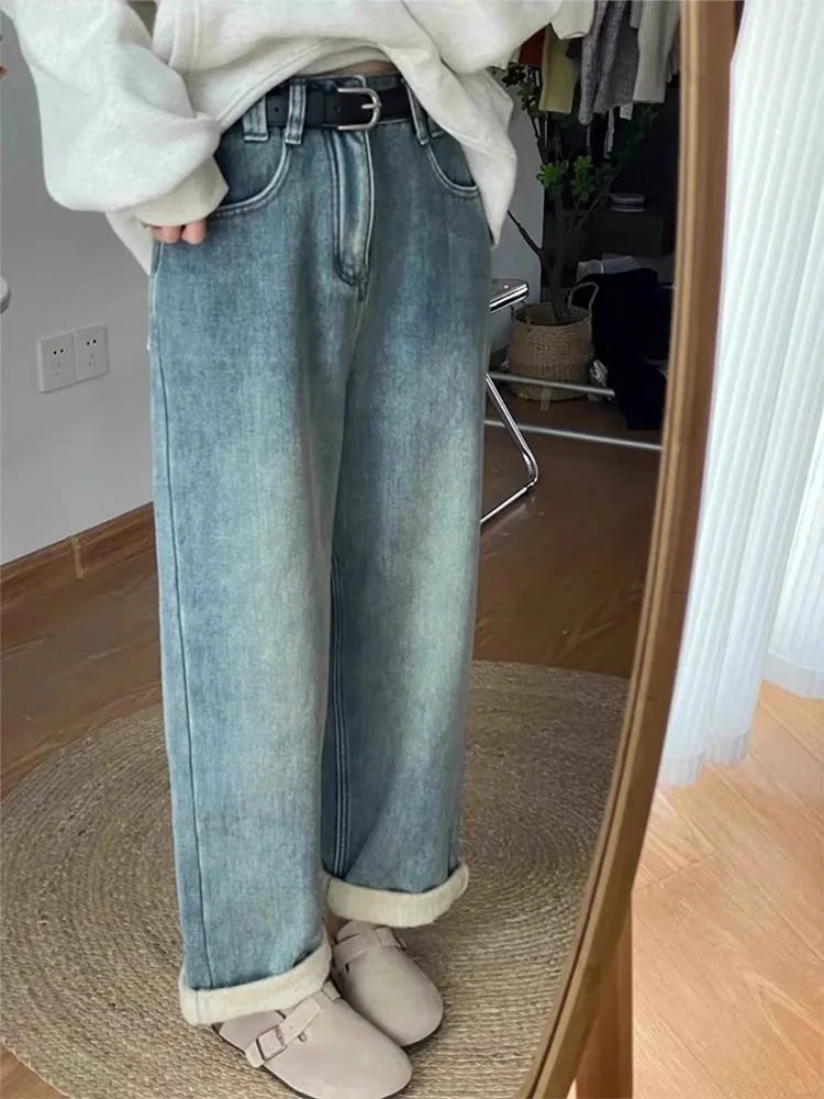 Большие размеры, джинсовые джинсы на подкладке Thi, женские свободные брюки с высокой талией, прямые широкие брюки, осенний эффект похудения
Большие размеры, джинсовые джинсы на подкладке Thi, женские свободные брюки с высокой талией, прямые широкие брюки, осенний эффект похудения