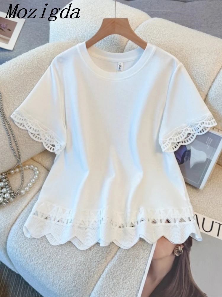 Mozigda Women's White Lace Trim Short Sleeve T-Shirt Summer New Casual Loose Fit Cotton Tee Blouse Tops
Mozigda Women's White Lace Trim Short Sleeve T-Shirt Summer New Casual Loose Fit Cotton Tee Blouse Tops