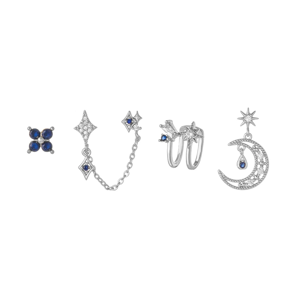 Silver Plated Star Moon Earrings Set for Women Dainty Blue CZ Stud Chain Drop Earrings Stack Piercing Jewelry
Silver Plated Star Moon Earrings Set for Women Dainty Blue CZ Stud Chain Drop Earrings Stack Piercing Jewelry