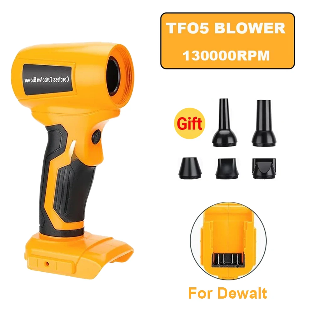 Brushless Turbo Jet Fan Cordless Electric Air Blower 130000RPM Stepless Speed Dust Blowing Tool for Dewalt 20V Battery
Brushless Turbo Jet Fan Cordless Electric Air Blower 130000RPM Stepless Speed Dust Blowing Tool for Dewalt 20V Battery