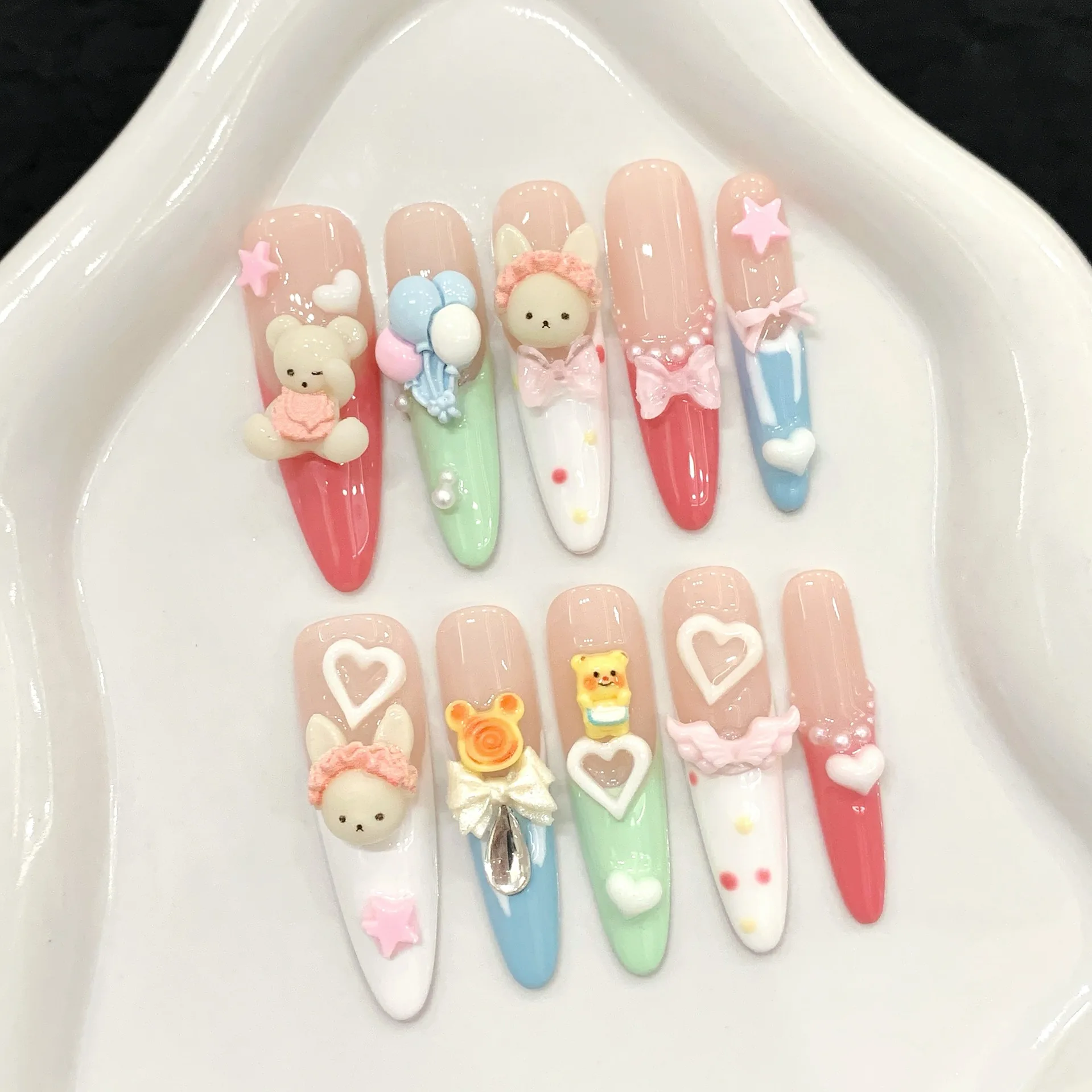 10pcs Macaron Colorful French Press On Nails Cute Ball Bear Bowknots Star Pearl Decor Handmade Fake Nails Dopamine False Nail
10pcs Macaron Colorful French Press On Nails Cute Ball Bear Bowknots Star Pearl Decor Handmade Fake Nails Dopamine False Nail