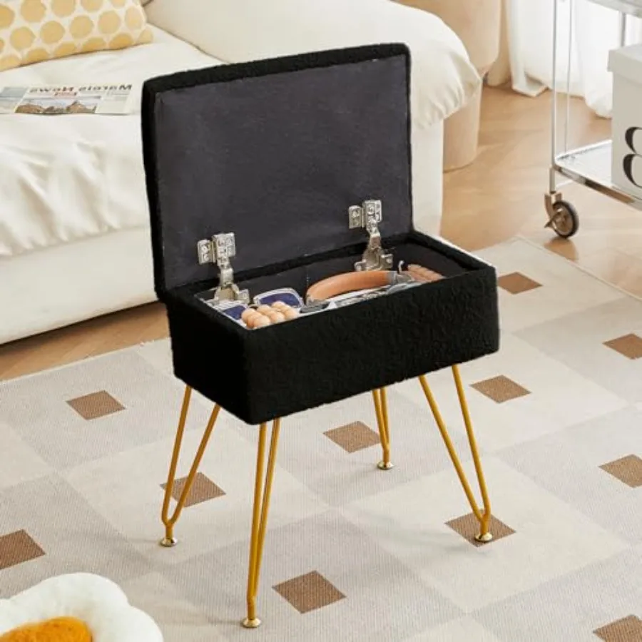 Alessing Vanity Stool Chair Ottoman with Storage, Sherpa Vanity Chair for Makeup Room, Rectangle Vanity Stools with Metal Legs,
Alessing Vanity Stool Chair Ottoman with Storage, Sherpa Vanity Chair for Makeup Room, Rectangle Vanity Stools with Metal Legs,