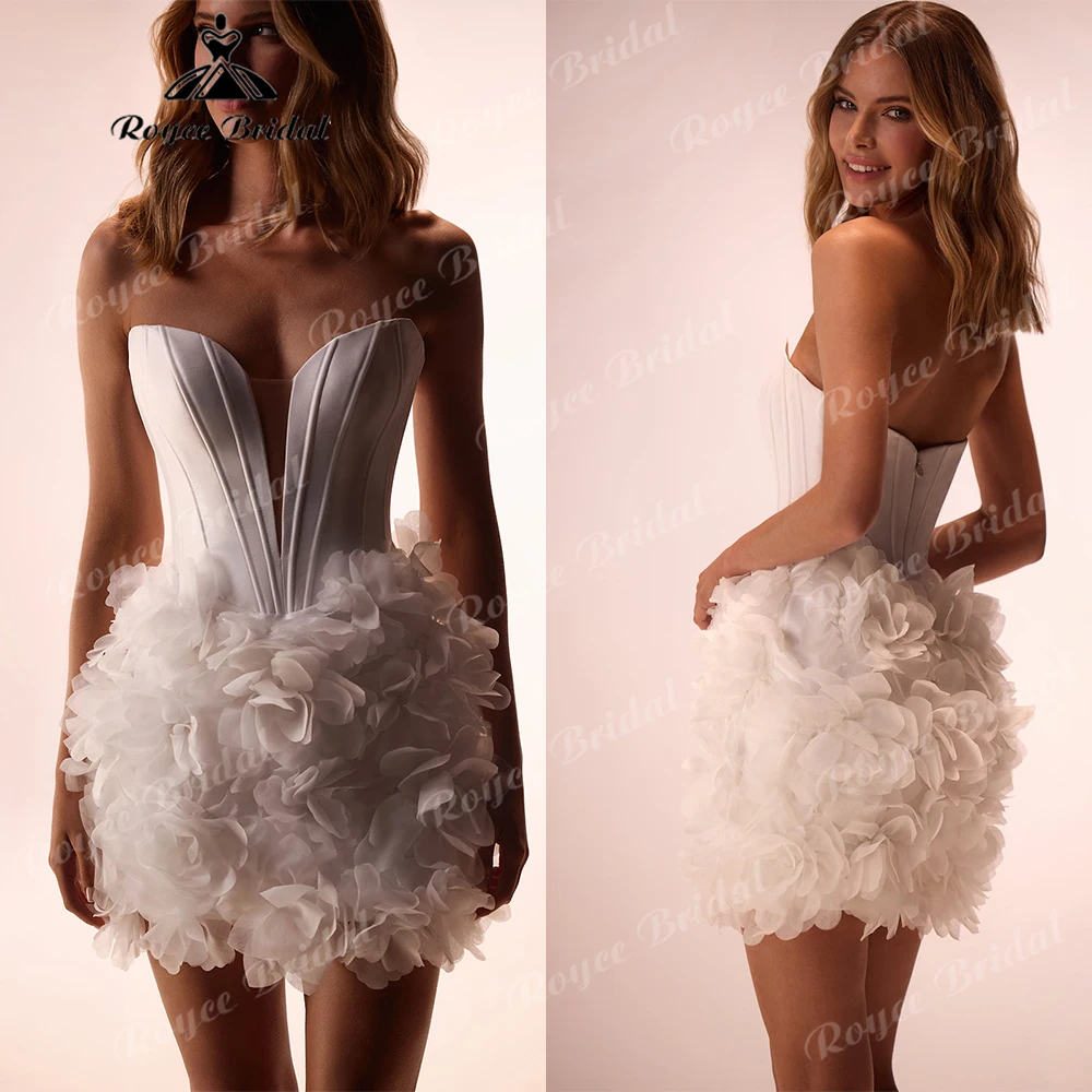 Strapless Corset Mini Wedding Dress with 3D Floral Petal Skirt Sweetheart Neckline Bridal Party Dress Customized
Strapless Corset Mini Wedding Dress with 3D Floral Petal Skirt Sweetheart Neckline Bridal Party Dress Customized