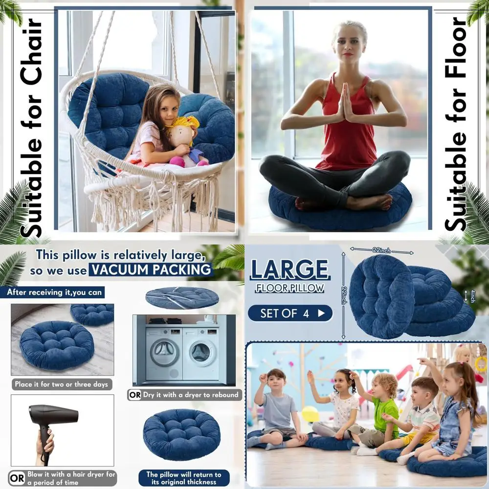 Navy Blue Round Floor Pillows, 22 x 22, Set of 4, Ideal for Meditation, Picnics, and Seating, Perfect Christmas Gift
Navy Blue Round Floor Pillows, 22 x 22, Set of 4, Ideal for Meditation, Picnics, and Seating, Perfect Christmas Gift