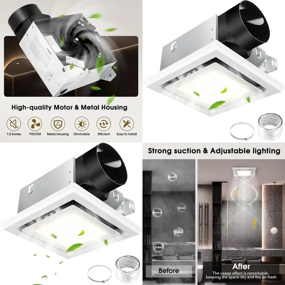 Ceiling Mounted Bath Fan with Light, 110 CMH, 1.0 Sone, 4 Duct, Square Design
Ceiling Mounted Bath Fan with Light, 110 CMH, 1.0 Sone, 4 Duct, Square Design