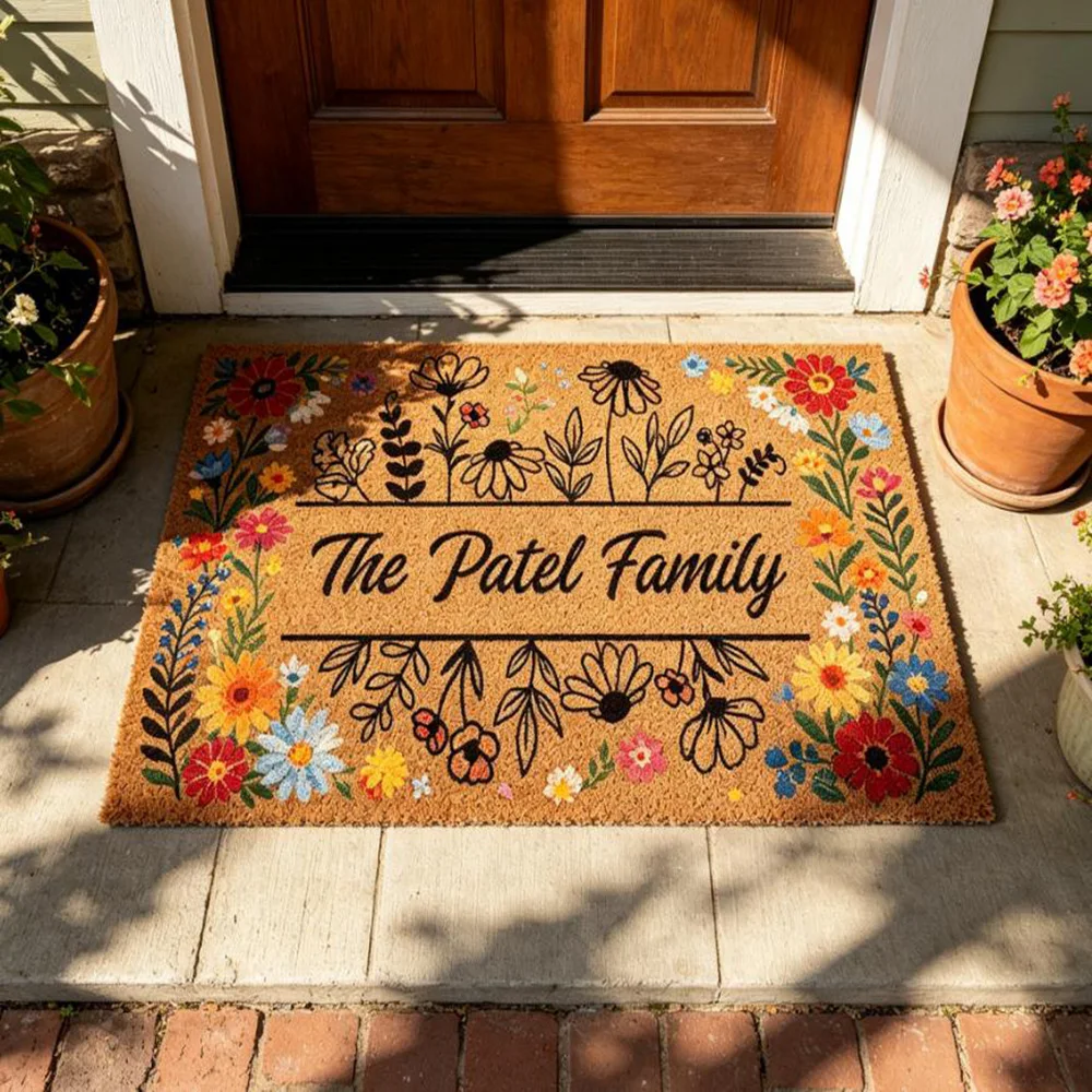 Personalized Coir Doormat Custom Family Last Name Floral Mat for Front Porch Entry Way Spring Home Decor
Personalized Coir Doormat Custom Family Last Name Floral Mat for Front Porch Entry Way Spring Home Decor