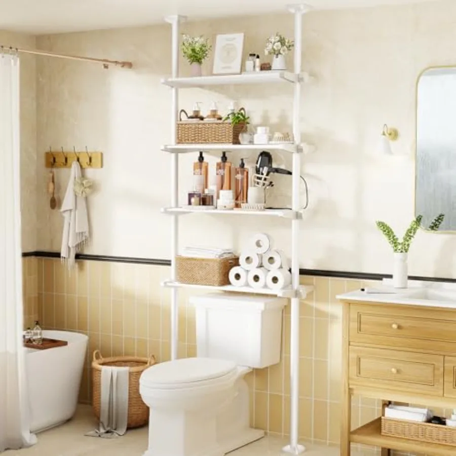 Over The Toilet Storage Shelf, 4-Tier Adjustable Bathroom Organizer, No Drill Tension Mounted Shelves Metal, Space-Saving Bathr
Over The Toilet Storage Shelf, 4-Tier Adjustable Bathroom Organizer, No Drill Tension Mounted Shelves Metal, Space-Saving Bathr