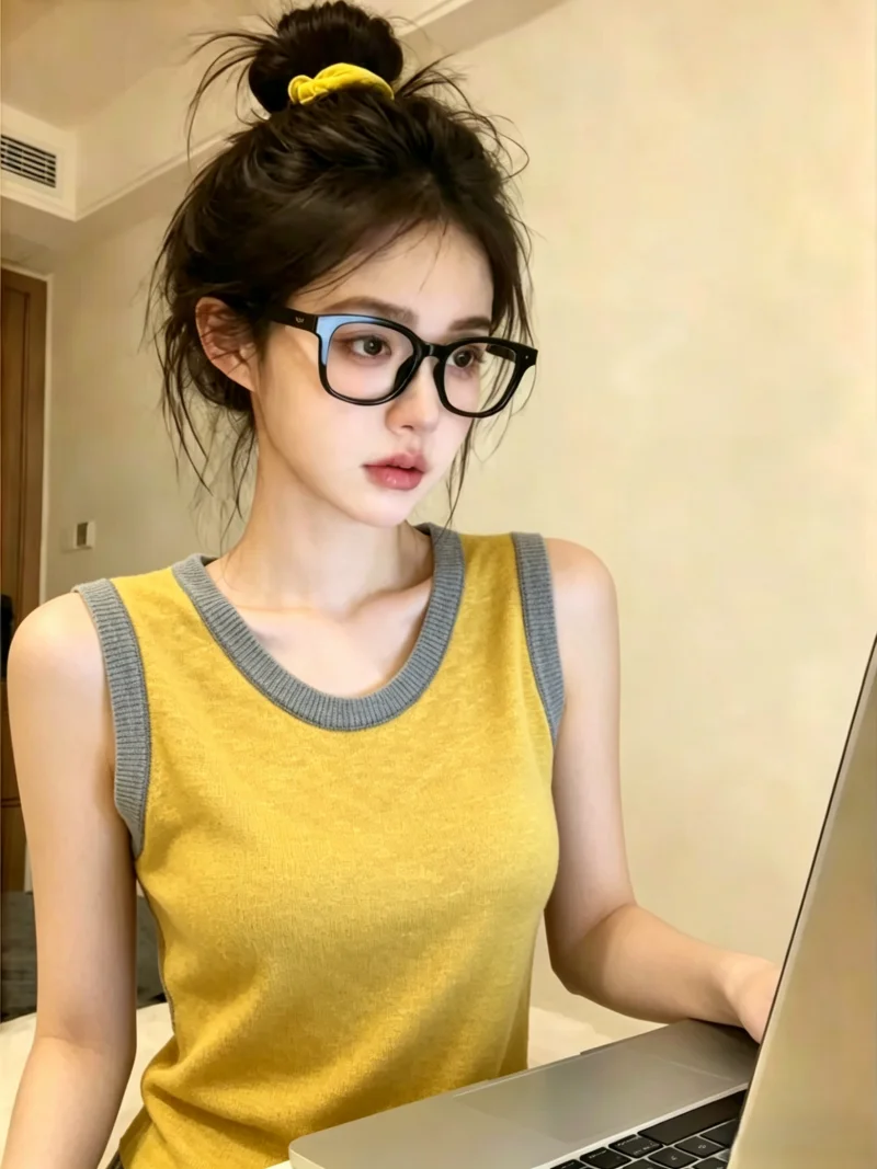 Summer New Design Women's Knitted Vest Sleeveless round Neck Back Hollow out Color Block Korean Style Straight Cut Silk Top
Summer New Design Women's Knitted Vest Sleeveless round Neck Back Hollow out Color Block Korean Style Straight Cut Silk Top