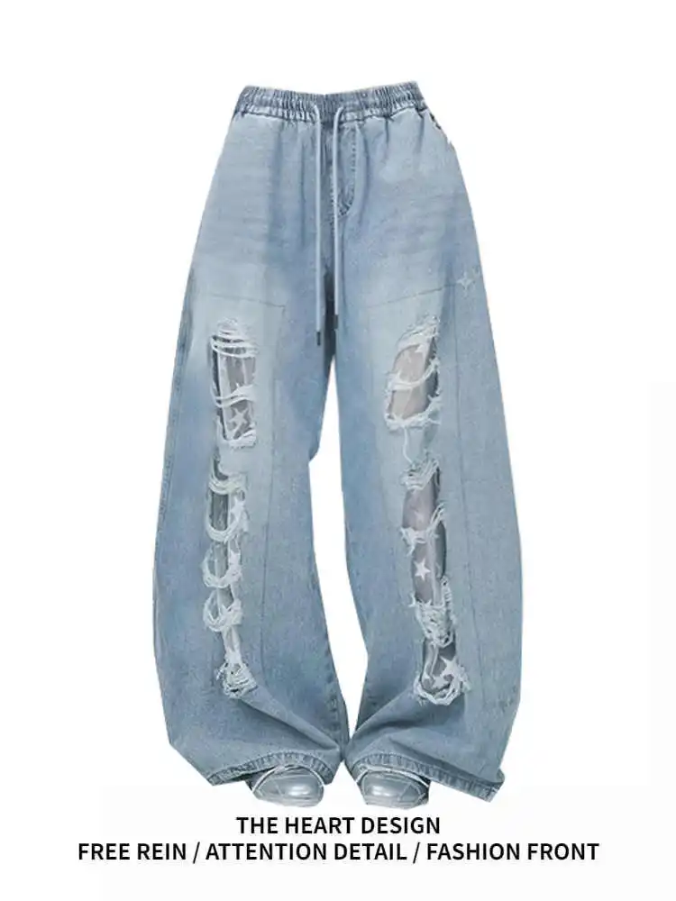 Women Blue Y2k Ripped Jeans Harajuku Vintage Baggy Denim Trousers Japanese 2000s Style Hip Hop Oversize Jean Long Pants Clothes 
Women Blue Y2k Ripped Jeans Harajuku Vintage Baggy Denim Trousers Japanese 2000s Style Hip Hop Oversize Jean Long Pants Clothes