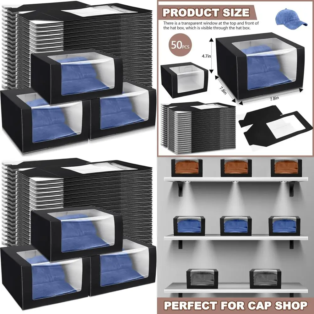 50 Pack Clear Window Baseball Cap Display Boxes for Hat Storage and Organization (Black)
50 Pack Clear Window Baseball Cap Display Boxes for Hat Storage and Organization (Black)