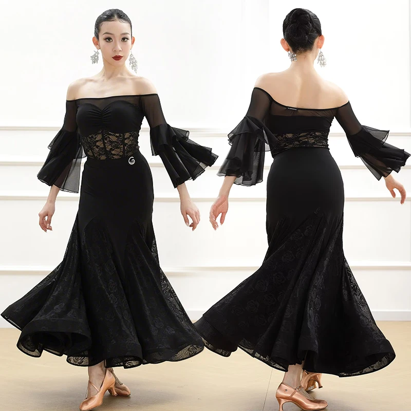 2026 Black Ballroom Dress Standard Dance Performance Clothes Off Shoulder Bodysuit Lace Skirt Adult Modern Dancing Clothes 5443
2026 Black Ballroom Dress Standard Dance Performance Clothes Off Shoulder Bodysuit Lace Skirt Adult Modern Dancing Clothes 5443