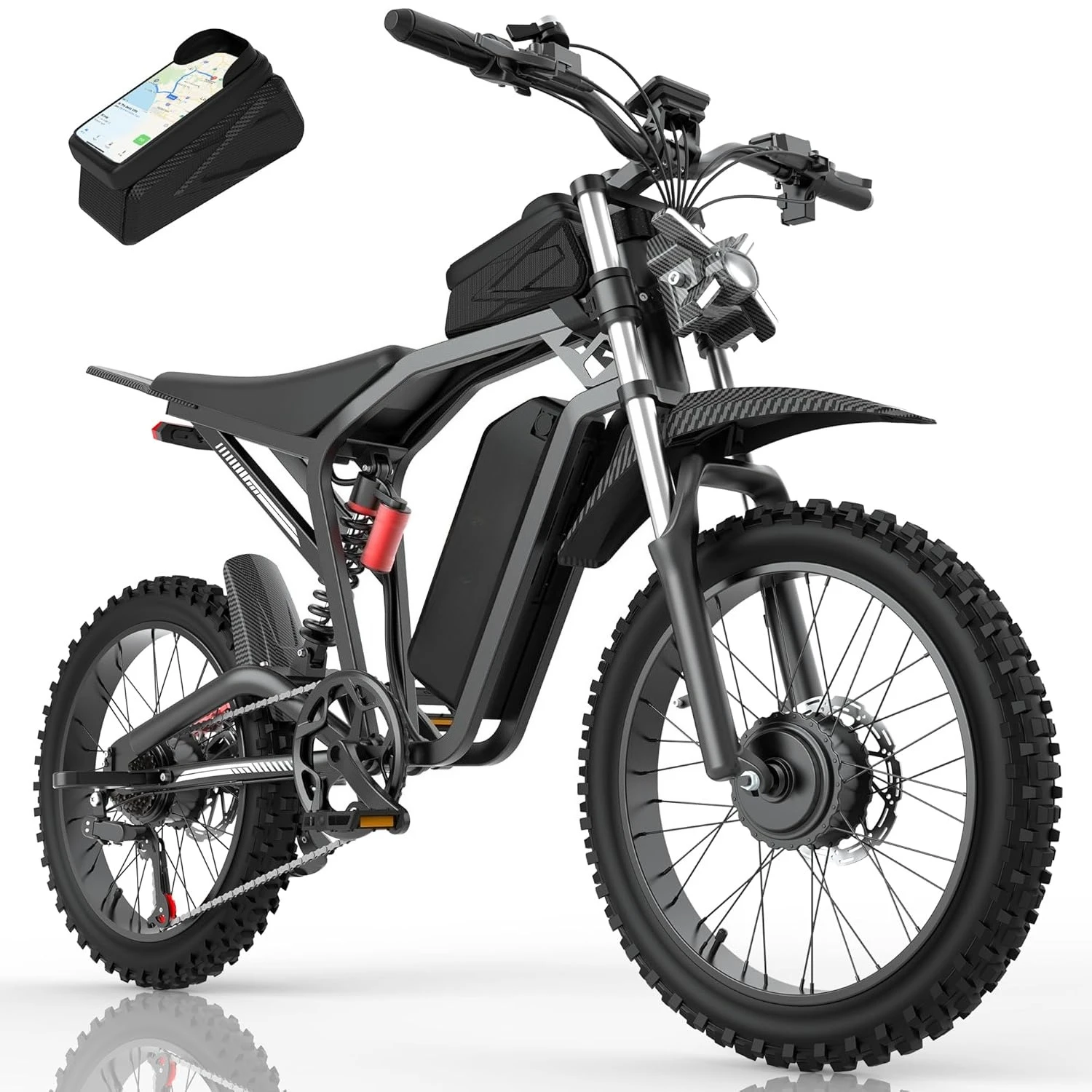 3000W Dual Motor 35MPH Electric Bike, 48V 20AH 80+ Miles, 17x3 Fat Tire Full Suspension 7-Speed E-Bike NFC Unlock, Customized
3000W Dual Motor 35MPH Electric Bike, 48V 20AH 80+ Miles, 17x3 Fat Tire Full Suspension 7-Speed E-Bike NFC Unlock, Customized