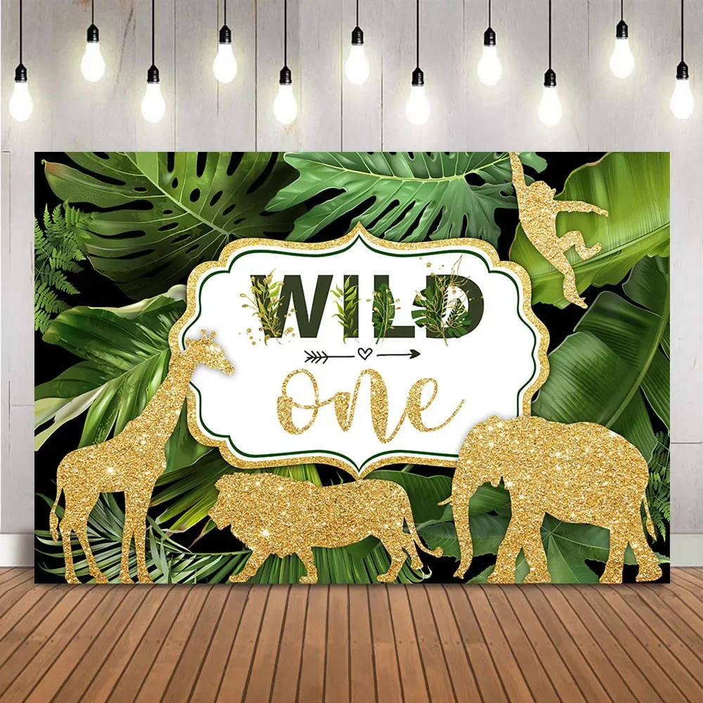 Wild One Birthday Background Gold Glitter Green Leaves Photo Backdrop 1st Birthday Party Decoration Banner Photocall Supplies 
Wild One Birthday Background Gold Glitter Green Leaves Photo Backdrop 1st Birthday Party Decoration Banner Photocall Supplies