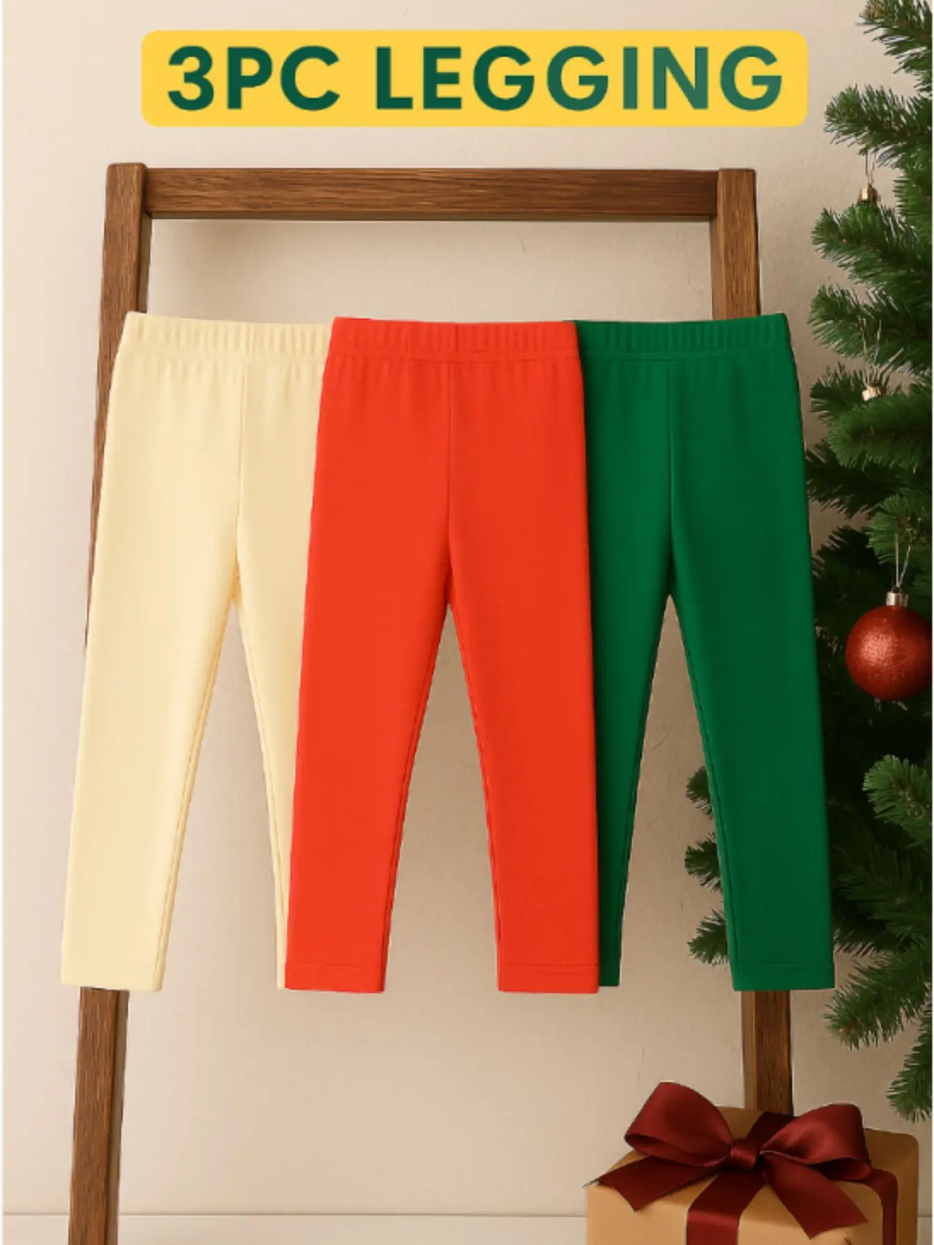 Комплект из 3 эластичных длинных брюк для девочек — кремовый, красный и зеленый, идеально подходит для повседневного и праздничного наряда
Комплект из 3 эластичных длинных брюк для девочек — кремовый, красный и зеленый, идеально подходит для повседневного и праздничного наряда