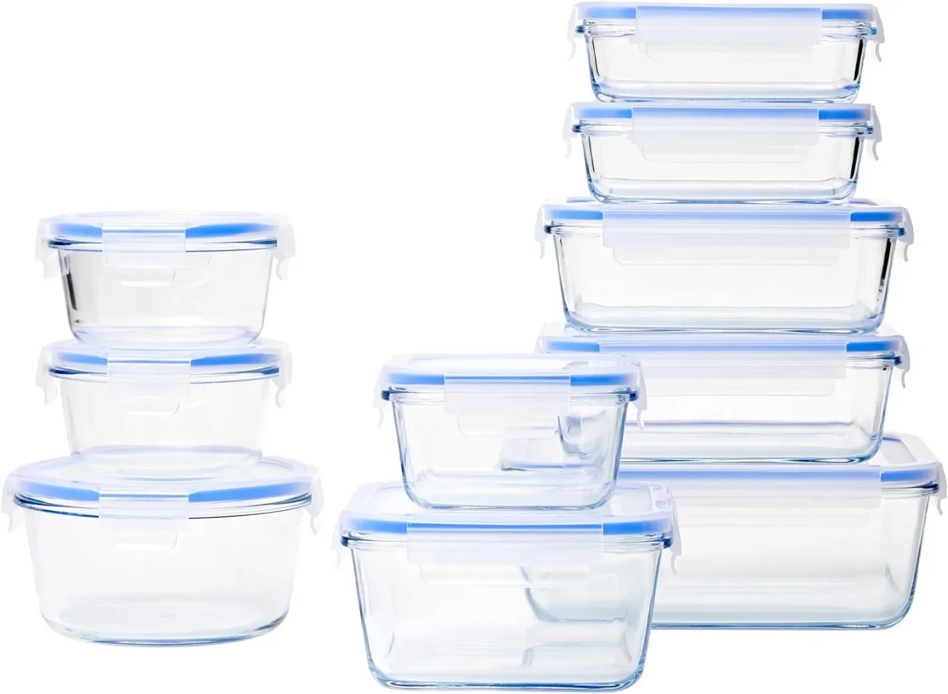 20-Pack Glass Food Storage Containers, 10 Bases and Plastic Lids, Clear, Blue
20-Pack Glass Food Storage Containers, 10 Bases and Plastic Lids, Clear, Blue