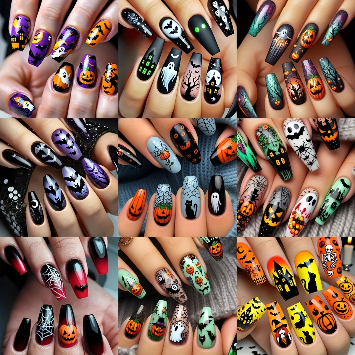 216PCS Halloween Press On Nails Set Medium Ballet Full Cover Fake Nails Spider Web Castle Design Nail Tips for Women Party Nail
216PCS Halloween Press On Nails Set Medium Ballet Full Cover Fake Nails Spider Web Castle Design Nail Tips for Women Party Nail