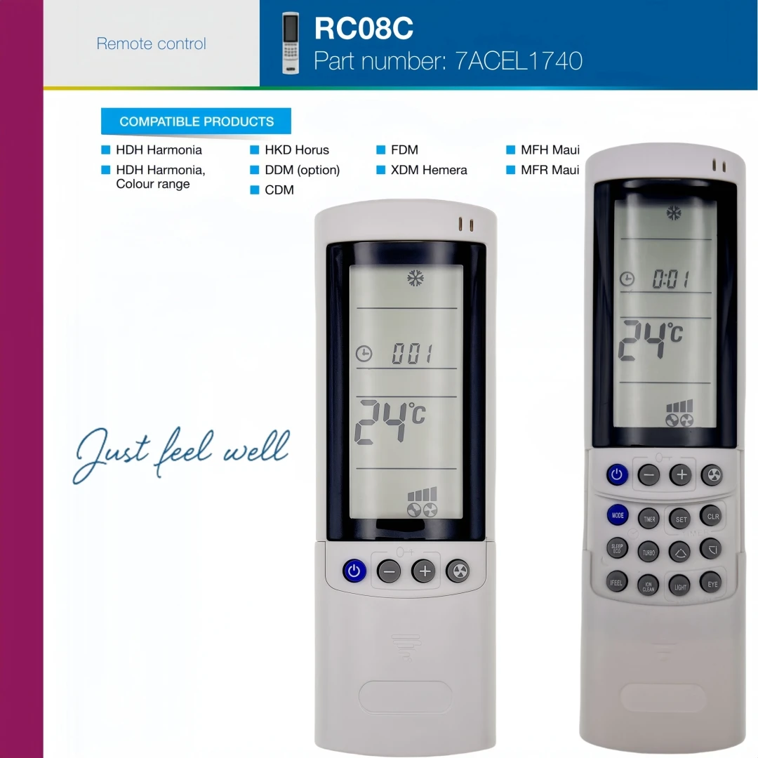 New AC Remote Control RC08C 7ACEL1740 For Airwell HKD / HND / HCD / LCAC / CDM Series Air Conditioner, אלקטרה שלט רחוק
New AC Remote Control RC08C 7ACEL1740 For Airwell HKD / HND / HCD / LCAC / CDM Series Air Conditioner, אלקטרה שלט רחוק