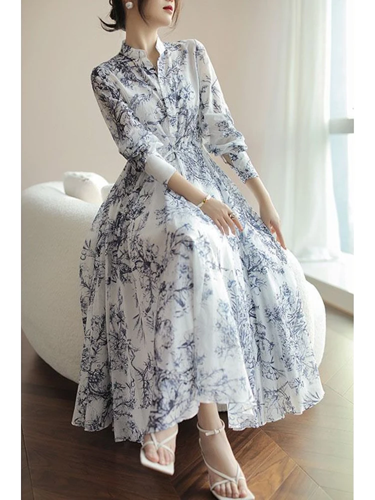 2025 New Spring Summer Fashion Ink Painting Printing A-Line Dresses High Waist Stand Collar Elegant Long Dress For Women
2025 New Spring Summer Fashion Ink Painting Printing A-Line Dresses High Waist Stand Collar Elegant Long Dress For Women