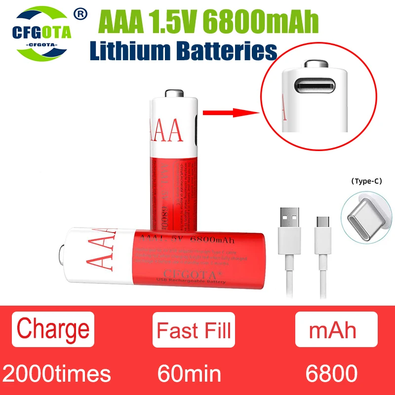 1.5V AAA rechargeable battery Type-c fast charging lithium battery Suitable for toy remotes, etc pilas aaa recargables
1.5V AAA rechargeable battery Type-c fast charging lithium battery Suitable for toy remotes, etc pilas aaa recargables