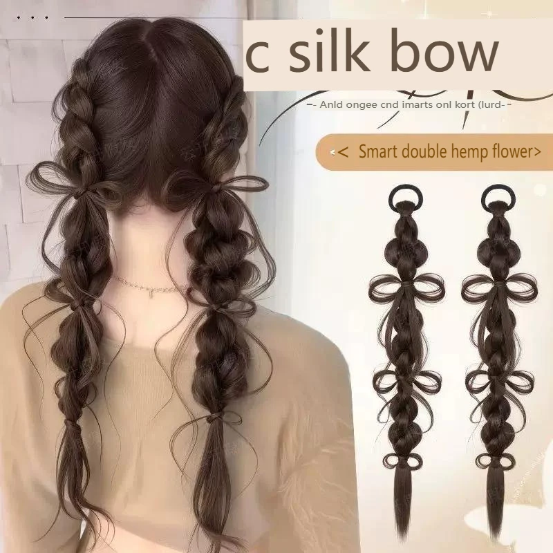 Synthetic Y2k Japanese-style handmade braided bow double ponytail fluffy hairpiece yarn braided bun
Synthetic Y2k Japanese-style handmade braided bow double ponytail fluffy hairpiece yarn braided bun