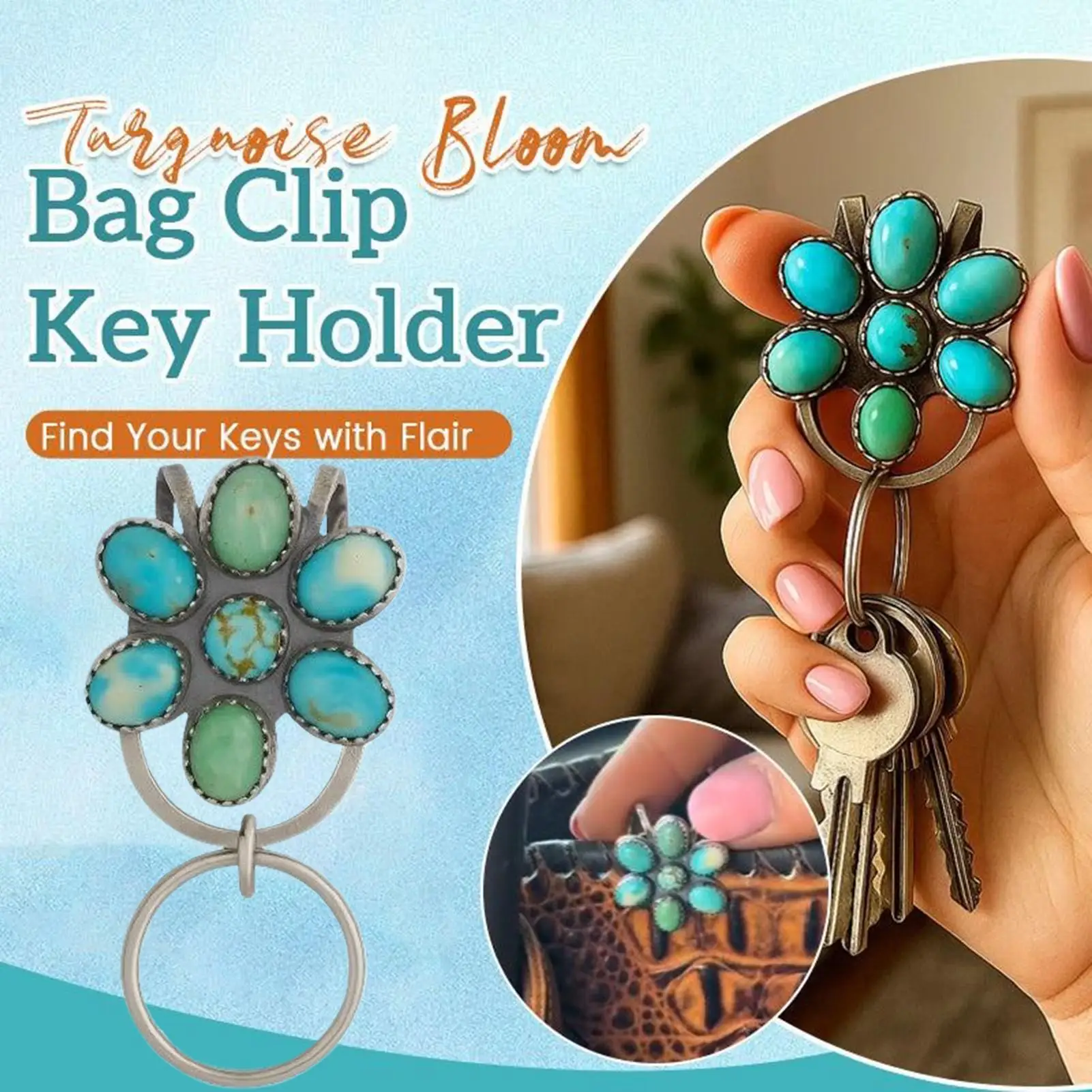 Turquoise Bloom Bag Clip Key Holder Bohemian Keychain With Hook Women Bag Accessory For School Desk Travel Daily Offices Car
Turquoise Bloom Bag Clip Key Holder Bohemian Keychain With Hook Women Bag Accessory For School Desk Travel Daily Offices Car
