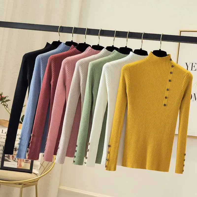 New autumn Winter women ladies Turtleneck sleeve Button pull Sweater Knitted Slim Soft Jumper Pullover Female Knit Tops Sweaters
New autumn Winter women ladies Turtleneck sleeve Button pull Sweater Knitted Slim Soft Jumper Pullover Female Knit Tops Sweaters