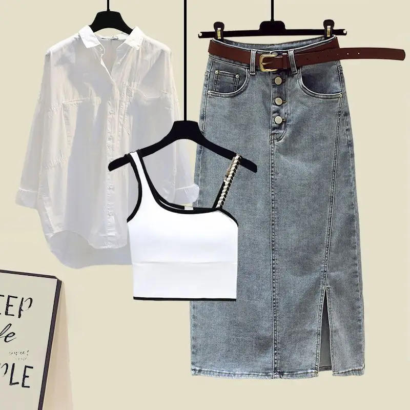 Salt Series Women's Spring Summer Denim Professional Skirt Set High Waist Midi Skirt Long Sleeve Shirt Three Piece Set
Salt Series Women's Spring Summer Denim Professional Skirt Set High Waist Midi Skirt Long Sleeve Shirt Three Piece Set