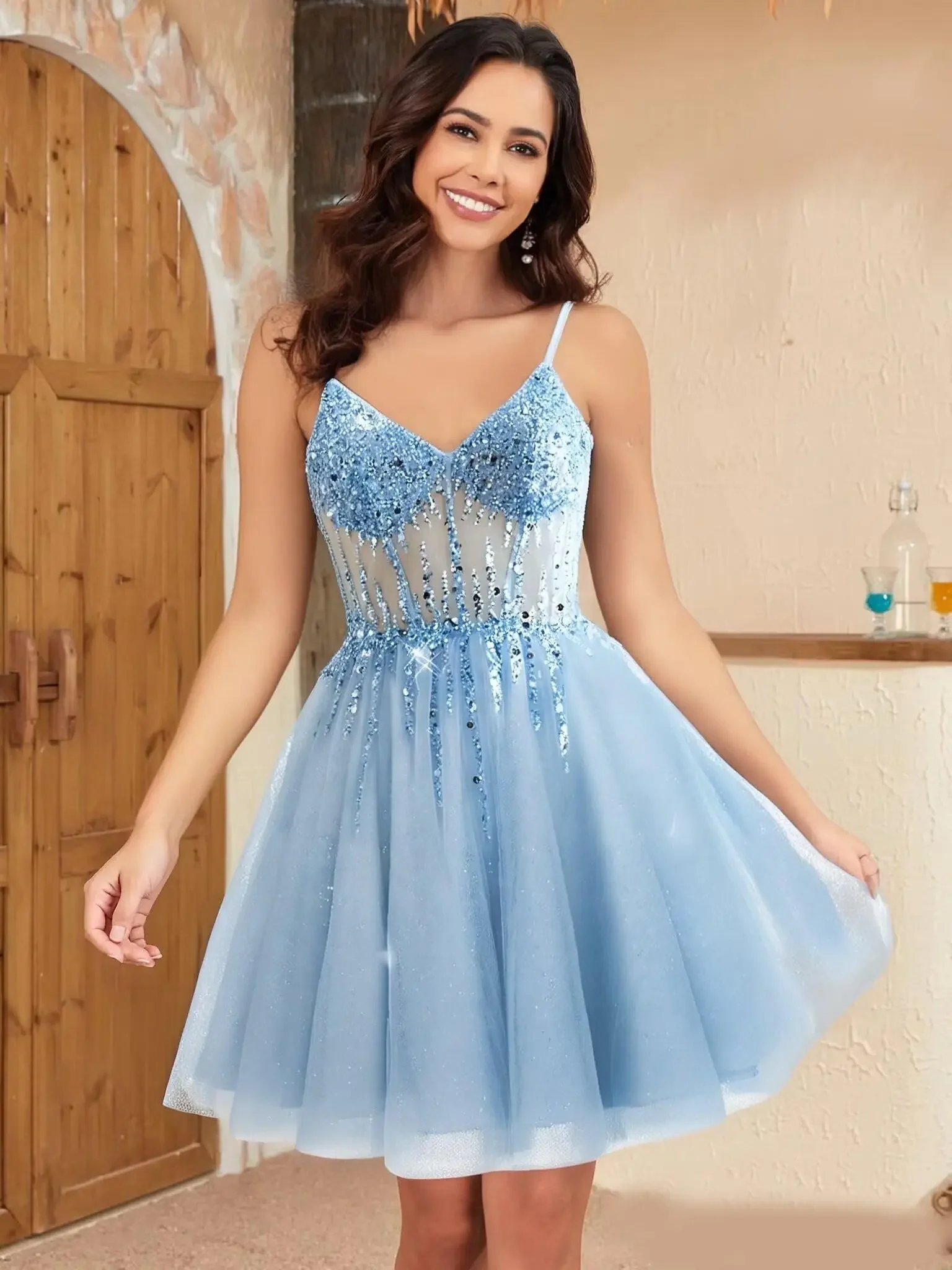 Fashion Sky Blue Cocktail Party Dress 2026 Spaghetti Straps Beaded Sequins Tulle Homecoming Birthday Gowns Robe De Soriee
Fashion Sky Blue Cocktail Party Dress 2026 Spaghetti Straps Beaded Sequins Tulle Homecoming Birthday Gowns Robe De Soriee