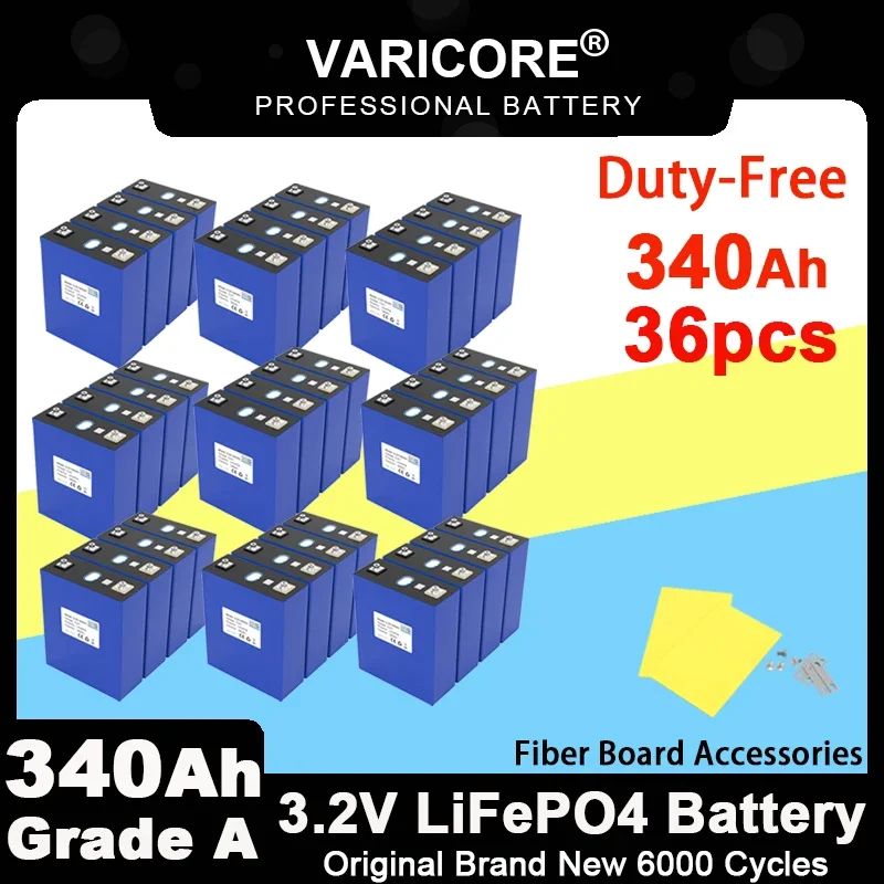 36x VariCore 3.2V 340Ah Lifepo4 Rechargeable Battery Lithium Iron Phosphate for 12v 24v Travel Solar Campers Golf Cart Yacht
36x VariCore 3.2V 340Ah Lifepo4 Rechargeable Battery Lithium Iron Phosphate for 12v 24v Travel Solar Campers Golf Cart Yacht