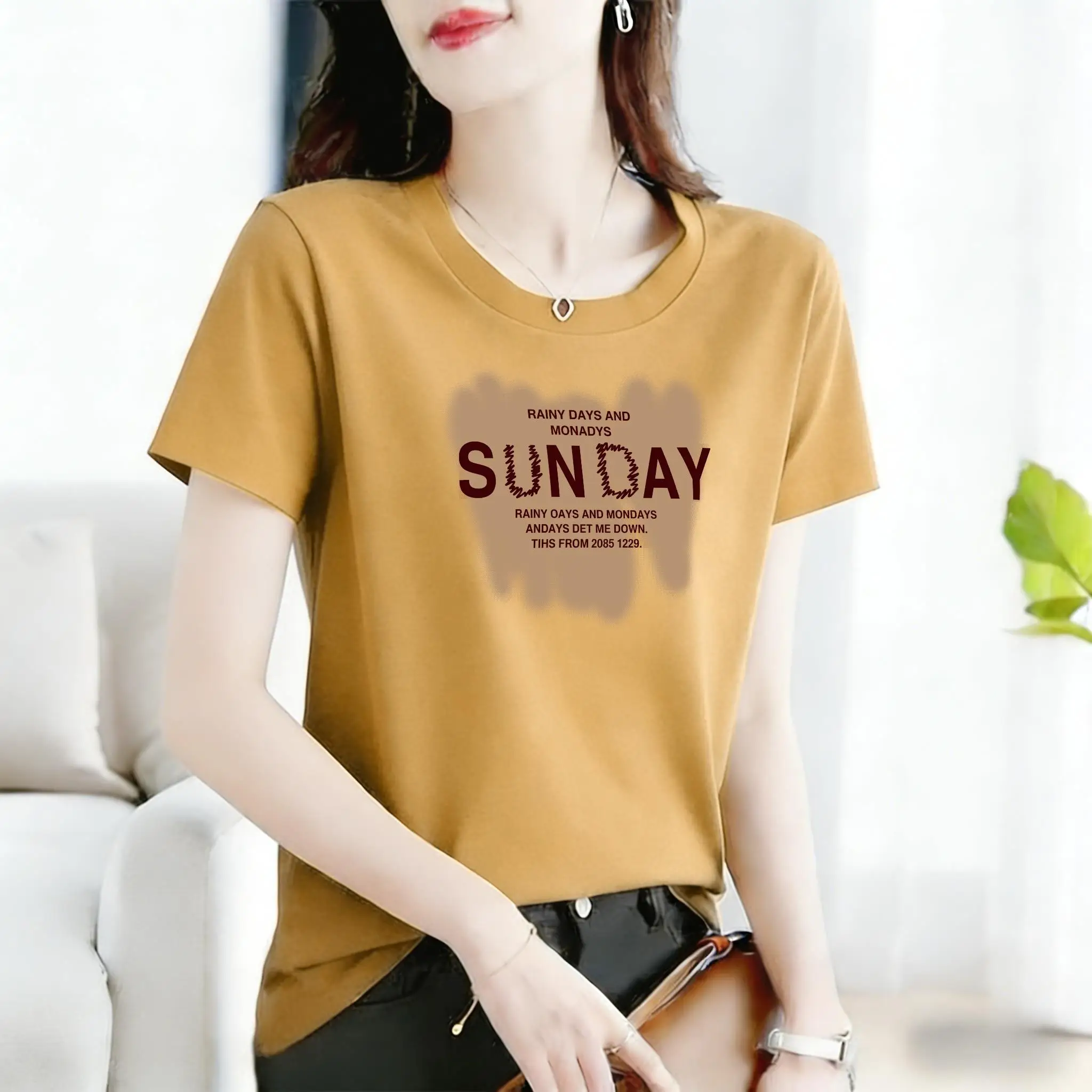 Fashionable Printed Color Sporty Design Casual Short Sleeve round Neck Women's Top Breathable Polyester Fiber T-shirt
Fashionable Printed Color Sporty Design Casual Short Sleeve round Neck Women's Top Breathable Polyester Fiber T-shirt