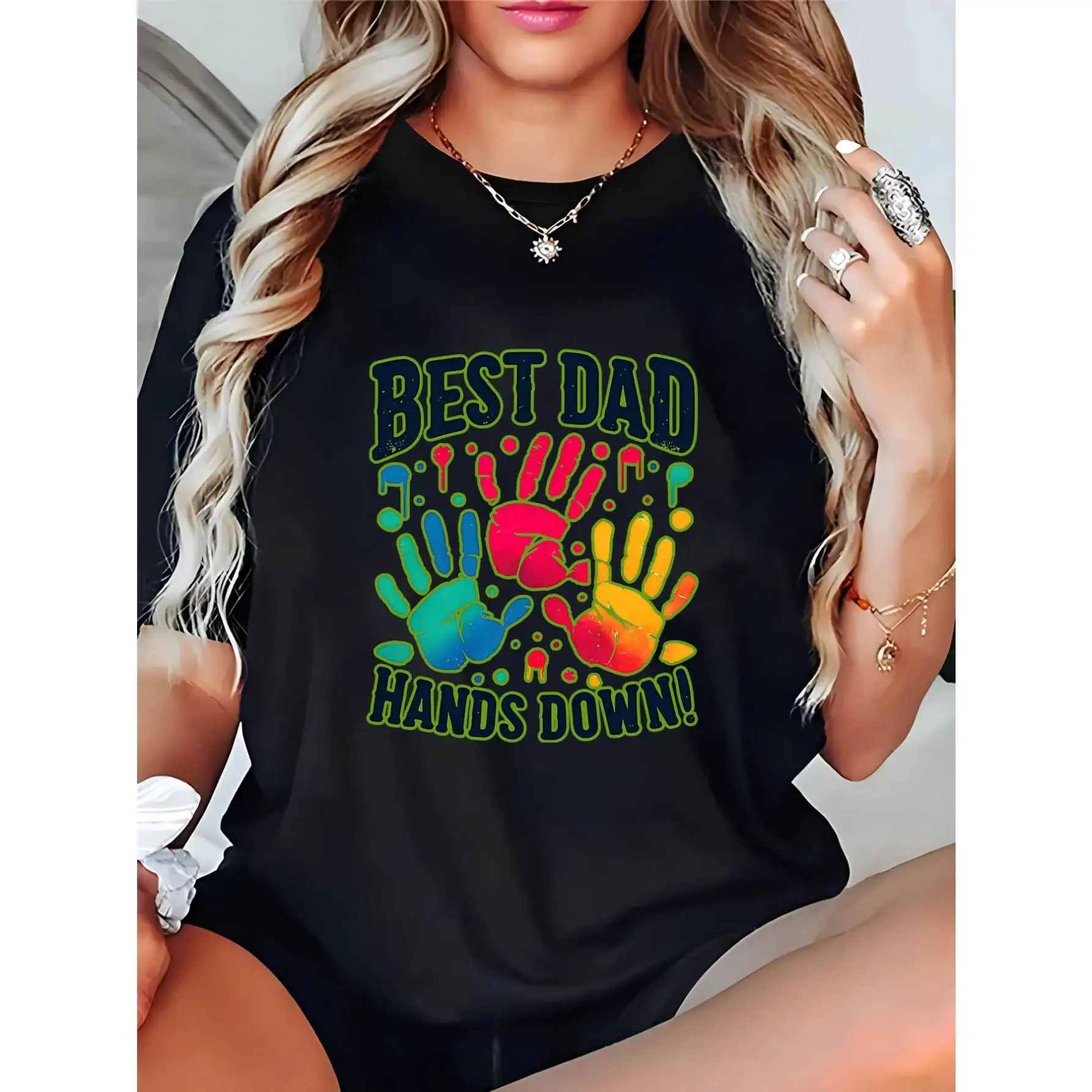 Best Dad Hands Down T-Shirt Men's Funny Father's Day Gift Colorful Handprint Print Tee Dad Birthday Present Loving Son Daughter
Best Dad Hands Down T-Shirt Men's Funny Father's Day Gift Colorful Handprint Print Tee Dad Birthday Present Loving Son Daughter