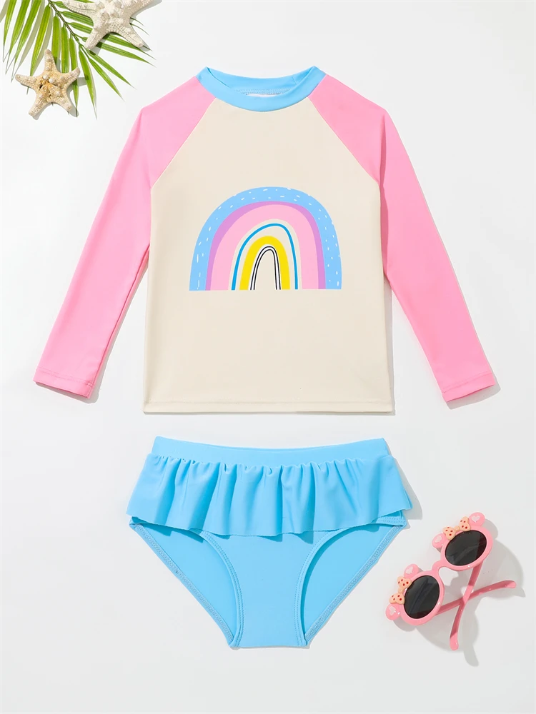 Kids Swimsuit Girls Two Piece 2025 New Rainbow Pattern Long Sleeve Children Swimwear Summer Ruffle Shorts Beachwear Bathing Suit
Kids Swimsuit Girls Two Piece 2025 New Rainbow Pattern Long Sleeve Children Swimwear Summer Ruffle Shorts Beachwear Bathing Suit