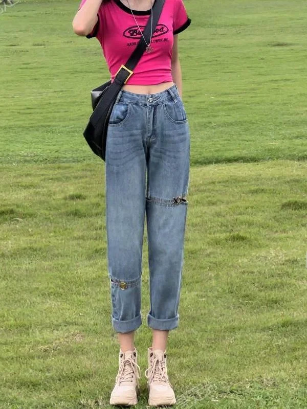 High Waist Loose Fit Dad Jeans Summer New Style Women's Straight Leg Distressed Versatile Harlan Nine-Piece Cabbage Pants
High Waist Loose Fit Dad Jeans Summer New Style Women's Straight Leg Distressed Versatile Harlan Nine-Piece Cabbage Pants